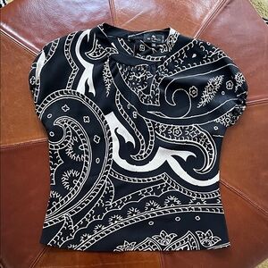 Etro Black and White Paisley Blouse Silk Top Size 2 XS or 38